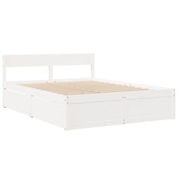 Vidaxl Bed Frame With Drawers White 160x200 Cm Solid Wood Pine