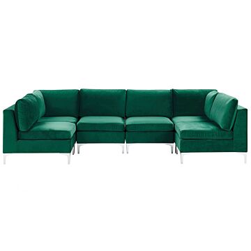 Modular Sofa Green Velvet U Shape 6 Seater Silver Metal Legs Glamour Style Beliani