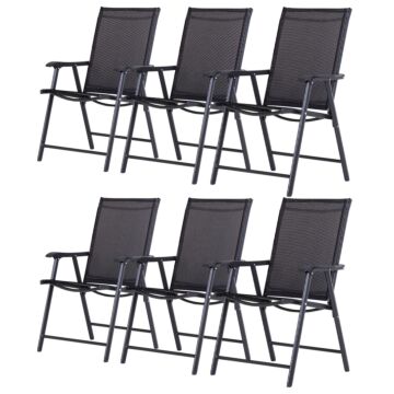 Outsunny Set Of 6 Folding Garden Chairs, Metal Frame Garden Chairs Outdoor Patio Park Dining Seat With Breathable Mesh Seat, Black
