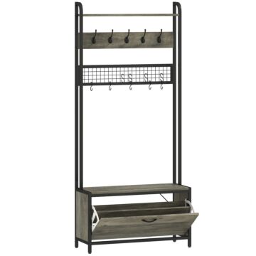 Homcom 5-in-1 Industrial-style Hallway Tree - Grey/black