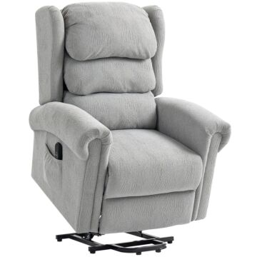 Homcom Power Lift Recliner Chair For Elderly, Velvet Electric Riser And Recliner Armchair For Living Room With Remote Control, 2 Side Pockets, Thick Padded Back, Grey