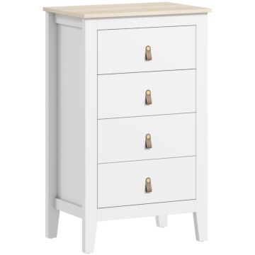 Homcom Bedroom Chest Of Drawers, Modern 4 Drawer Dresser Cabinet With Pu Leather Handles And Metal Runners For Living Room, Hallway, Entryway, White