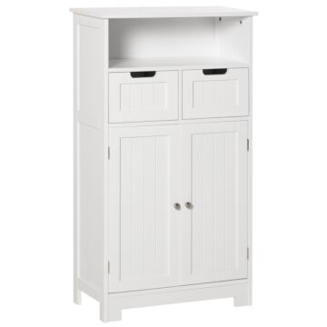 Kleankin Bathroom Floor Cabinet Free Standing Storage Cupboard With 2 Drawers Adjustable Shelf White