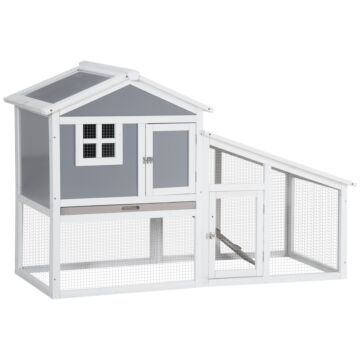 Pawhut Wooden Rabbit Hutch, 2 Tier Guinea Pig Cage, Bunny Run, Small Animal House For Indoor Outdoor With Sunlight Panel Roof Slide-out Tray, Grey