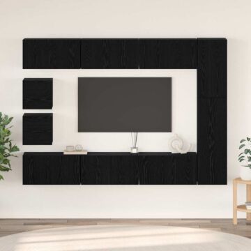 Vidaxl With Shelf Wall-mounted Other With Storage 10 Pcs Black Oak Engineered Wood
