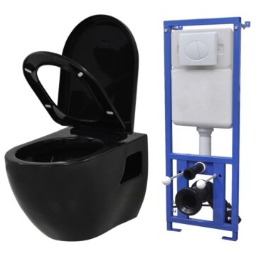 Vidaxl Wall-hung Toilet With Concealed Cistern Ceramic Black