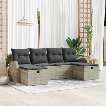 Vidaxl 6 Piece Garden Sofa Set With Cushions Light Grey Poly Rattan