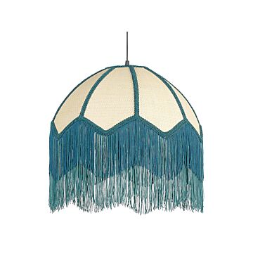 Pendant Lamp Blue Paper Fabric 182 Cm Fringed With Tassels Lighting Hanging Light Retro Vintage Beliani