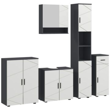 Kleankin 5-piece Bathroom Furniture Set, Bathroom Storage Cabinet With Doors And Shelves, Tall And Small Floor Cabinets, Wall-mounted Mirror Cabinet, Pedestal Sink Cabinet, Grey