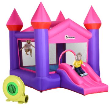Outsunny Kids Bounce Castle House Inflatable Trampoline Slide 2 In 1 With Inflator For Kids Age 3-12 Multi-color 3.5 X 2.5 X 2.7m