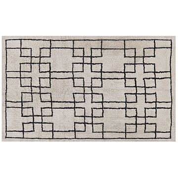 Area Rug Beige Cotton 140 X 200 Cm Scandinavian Tufted Geometric Pattern Living Room Bedroom Beliani