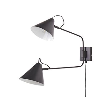 Wall Lamp Black Steel 2 Lights Lighting Drum Shades Adjustable Arm With Switch Modern Industrial Living Room Bedroom Beliani