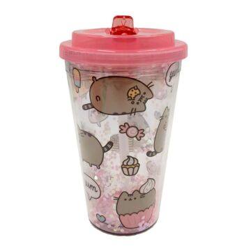 Shatterproof Double Walled Cup With Lid And Straw - Pusheen Foodie