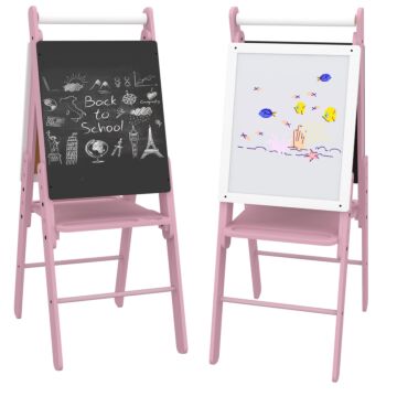 Aiyaplay Art Easel For Kids With Paper Roll, Height Adjustable Double-sided Kids Whiteboard Chalkboard, 3 In 1 Easel For Toddlers, For Ages 3-6 Years - Pink