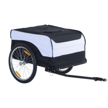 Homcom Folding Bike Trailer Cargo In Steel Frame Extra Bicycle Storage Carrier With Removable Cover And Hitch (white And Black)