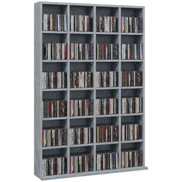 Homcom Cd Storage Unit With Adjustable Shelves, 89 X 130.5 Cm, Cement Grey