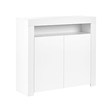 2 Door Sideboard White Mdf Particle Board 4 Shelves With Led Lighting Matt Storage Cabinet Beliani