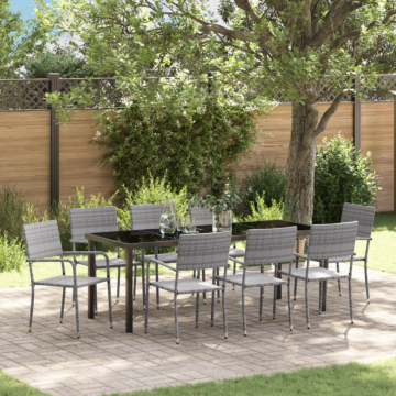 Vidaxl 9 Piece Garden Dining Set Grey Poly Rattan