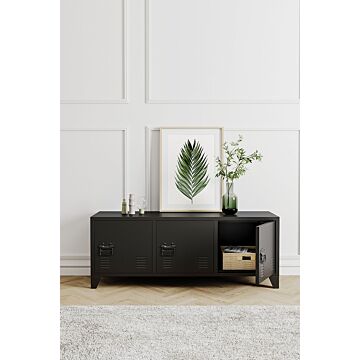 Black Steel Horizontal Office File Cabinet With 3 Doors Industrial Style Tv Stand Storage Cabinet