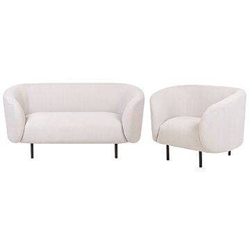 Living Room Set Beige Polyester Fabric Soft Black Legs 2 Seater Sofa Armchair Retro Glam Art Decor Style Beliani
