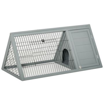 Pawhut Wooden Rabbit Cage Small Animal Hutch W/ Outside Area - Grey