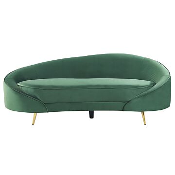 Sofa Emerald Green Velvet Glamour Curved Retro Styled 3 Seater With Gold Metallic Legs Beliani