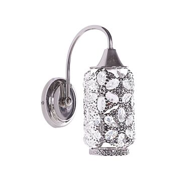 Wall Lamp Silver Metal Sconce Flowers Crystals Beliani