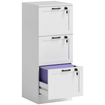 Homcom 3-drawer Filing Cabinet With Lock - White