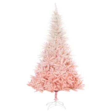 Homcom 6ft Artificial Christmas Tree Holiday Home Decoration W/ Metal Stand, Automatic Open, White & Pink Realistic Design Faux W/ Stand Quick Setup