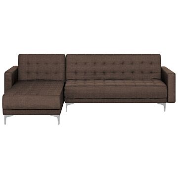 Corner Sofa Bed Brown Tufted Fabric Modern L-shaped Modular 4 Seater Right Hand Chaise Longue Beliani