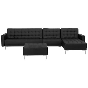 Corner Sofa Bed Black Faux Leather Tufted Modern L-shaped Modular 5 Seater With Ottoman Left Hand Chaise Longue Beliani