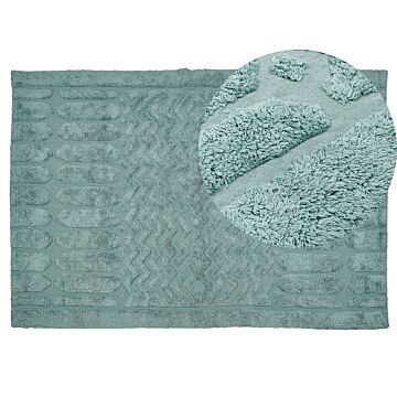 Area Rug Mint Cotton 140 X 200 Cm Geometric Pattern Hand Tufted Shaggy Woven Design Living Room Bedroom Boho Beliani