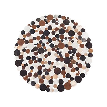 Round Rug Multicolour Leather Ø 140 Cm Patchwork Hand Crafted Beliani