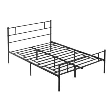 Homcom Double Metal Bed Frame Solid Bedstead Base With Headboard And Footboard, Metal Slat Support And Underbed Storage Space, Bedroom Furniture