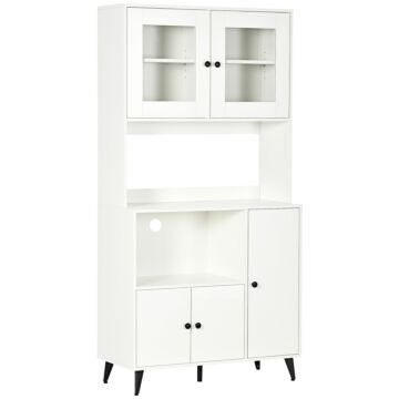Homcom Freestanding Kitchen Cupboard, Modern Kitchen Storage Cabinet With Doors And Adjustable Shelves, 180cm, White