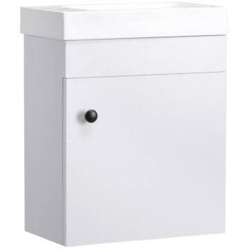 Kleankin Bathroom Vanity Unit With Basin, Wall Mounted Bathroom Wash Stand With Sink, Tap Hole And Storage Cabinet, White