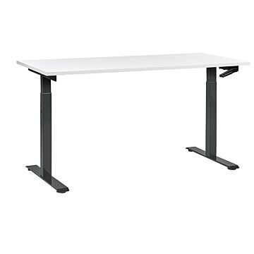 Manually Adjustable Desk White Tabletop Black Steel Frame 160 X 72 Cm Sit And Stand Square Feet Modern Design Office Beliani
