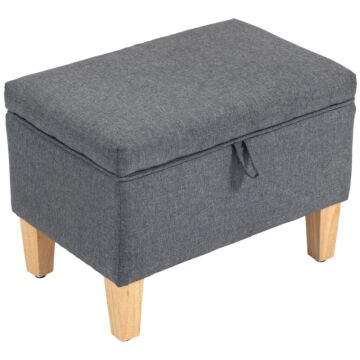 Homcom 16l Linen Storage Ottoman Padded Footstool With Rubberwood Legs For Storage Box, Bed End, Shoe Bench, Seating, Charcoal Grey