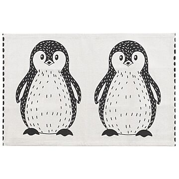 Area Rug Black And White Penguin Print 60 X 90 Cm Low Pile Runner For Children Playroom Beliani