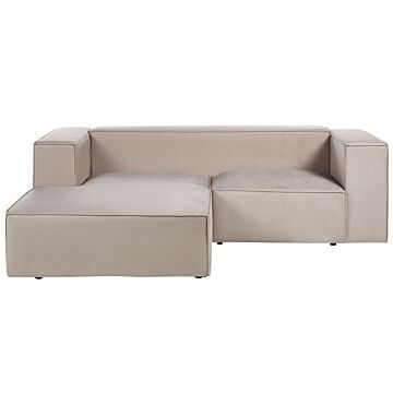 Right Hand 2 Seater Corner Sofa Taupe Velvet Upholstered Low Backrest Minimalistic Style Beliani