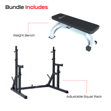 Home Gym Weightlifting Bundles Squat Rack + Flat Weight Bench Set