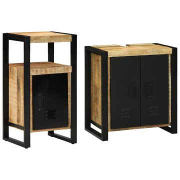 Vidaxl Bathroom Furniture Set With Shelf With Storage With Door 2 Pcs Brown 55 X 35 X 60 Cm