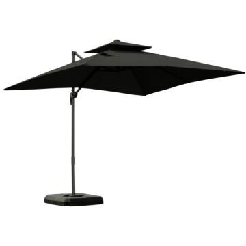 Outsunny 3 X 3(m) Garden Cantilever Roma Parasol With Crank And Tilt, Square Overhanging Patio Umbrella With 360° Rotation, Sun Shade Canopy With Base