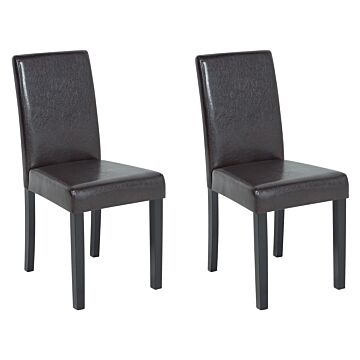 Set Of 2 Dining Chairs Brown Faux Leather Wooden Legs Traditional Beliani