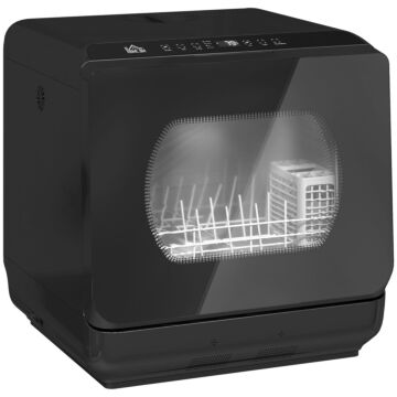Homcom Table Top Dishwasher With Built-in 6l Water Tank, Mini Countertop Dishwasher With 6 Programs, 4 Place Settings, Black