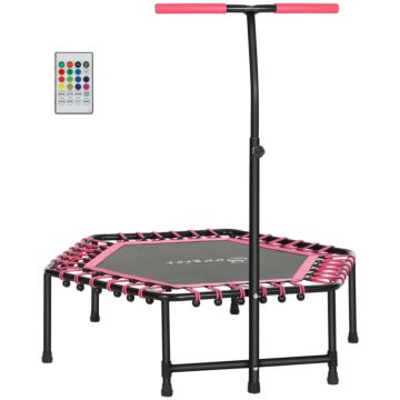 Sportnow 45" Rebounder Trampoline For Adults, Quiet Bungee Rebounder With Led Lights And Adjustable Handle, Pink