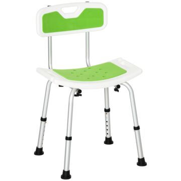 Homcom Shower Chair, 6-level Height Adjustable Shower Stool With Backrest, Curved Seat, Anti-slip Foot Pads, 136kg Capacity, Green