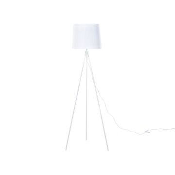 Floor Lamp White Metal 149 Cm Tripod Polycotton Drum Shade Modern Design Beliani