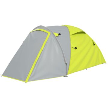 Outsunny 2-3 Man Camping Tent With 2 Rooms, 2000mm Waterproof Family Tent, Portable With Bag For Fishing Hiking Festival, Yellow