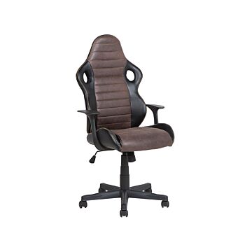 Office Chair Black With Brown Faux Leather Swivel Adjustable Height Beliani
